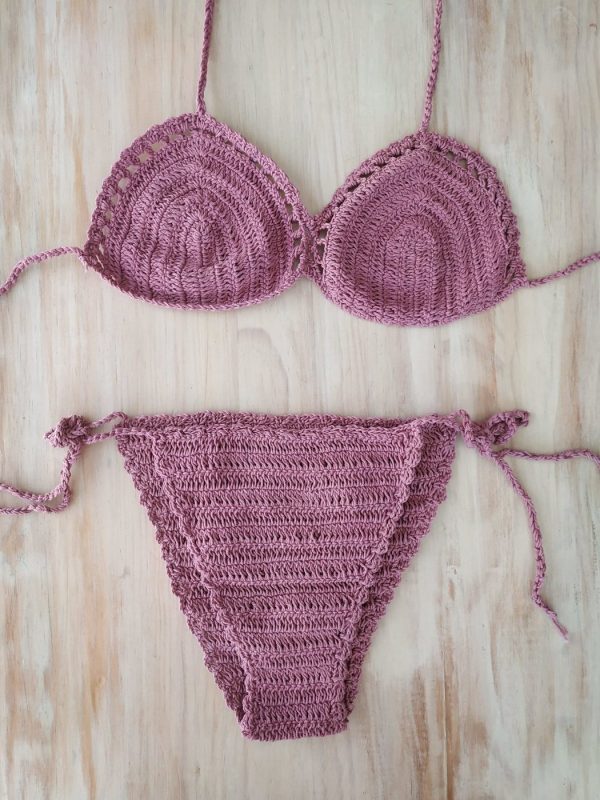 Bikini de croché rosa malva